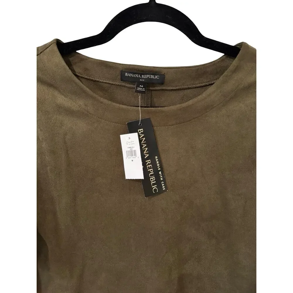 Banana Republic Top Bundle M Olive Faux Suede Tee NWT & Tan Blouse - Picture 3 of 9